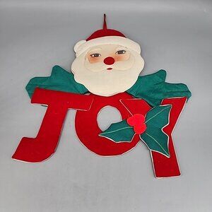 Vintage Christmas Corner Fabric Santa Joy Wall Hanging Holly Quilted 12” x 11” H